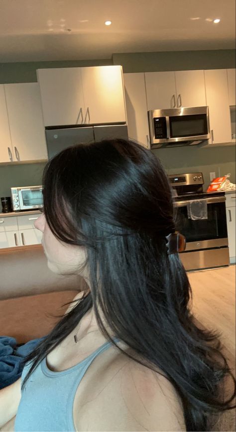 #halfuphalfdown #hair #hairstyleideas #cutehairstyle Desired Hair Ideas, Blowout Hair Half Up Half Down, Long Bangs Half Up Half Down, Blown Out Hair Aesthetic, Half Up Half Down Layered Hair, Half Up Blowout, Half Up Half Down Hair Blowout, Dark Hair Blowout Styles, Blowout Half Up Half Down