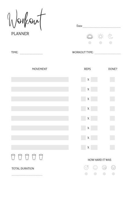 Digital Workout Planner, Aesthetic Daily Planner, Daily Planner Ideas, Daily Planner Templates, Sets And Reps, Gym Planner, Fitness Planner Free, Notes Templates, Workout Template