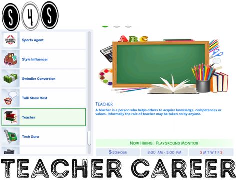 S3>S4 Teacher Career Sims 4 Uber Mod, Sims 4 More Jobs, Sims 4 Carrer, Sims 4 Jobs Cc, Sims 4 Cc Careers, Sims Jobs, Sims 4 Cc Jobs, Ts4 Mod, Teacher Middle School