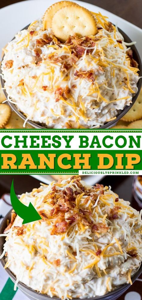 New Year Party Food, Appetizers Game Day, Cheesy Bacon Dip, Bacon Ranch Dip, Super Bowl Menu, Bacon Dishes, Cheesy Ranch, Cream Cheese Dip, Delicious Dips Recipes