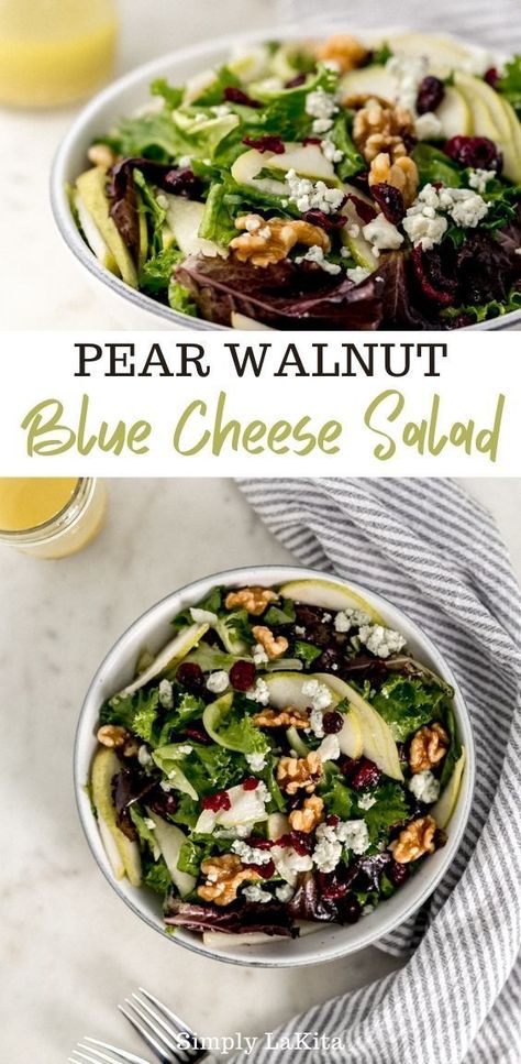 Blue Cheese Recipes Healthy, Salad With Walnuts Recipes, Pear Cheese Salad, Blue Cheese Salads, Cranberry Blue Cheese Salad, Blue Cheese Cranberry Salad, Blue Cheese Dressing Salad, Salads Recipes With Pear, Blue Cheese Crumble Salad