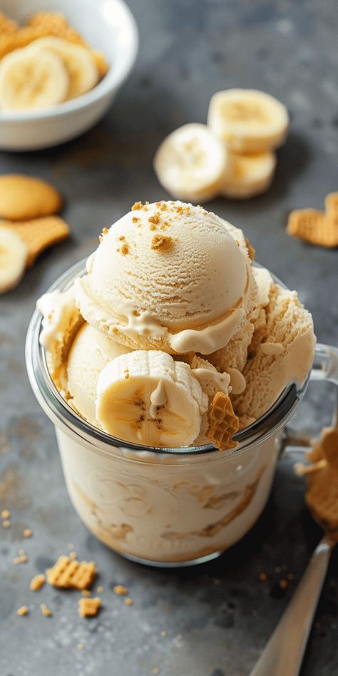 Banana Pudding Ice Cream [55 Minutes] – Chasety Pudding Ice Cream Recipe, Ice Cream Banana, Banana Pudding Ice Cream, Banana Ice Cream Recipe, Tasty Ice Cream, Banana Pops, Pudding Ice Cream, Nilla Wafers, Yummy Ice Cream