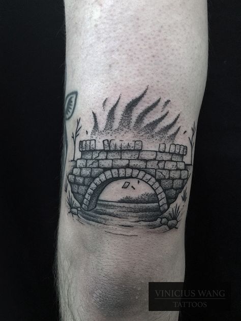 Bridge on fire Burning Bridges Tattoo, Burning City Tattoo, Burning Bridge Tattoo, Bridge On Fire, Burning Tattoo, Burn Tattoo, Alex Tattoo, Tattoo Calf, Bridge Tattoo