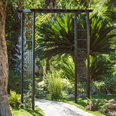 Steel Arbor, Arbor Diy, Garden Trellis Designs, Wood Arbor, Cheap Pergola, Building A Raised Garden, Hillside Landscaping, Wood Pergola, Garden Arches