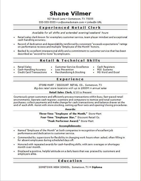 Retail Sales Clerk Resume Sample | Monster.com Retail Resume Examples, Resume Writing Samples, Retail Resume, Sales Resume Examples, Customer Service Resume, Resume Summary Examples, Best Resume Format, Sample Resume Templates, Sales Resume