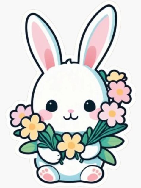 "Cute Kawaii Bunny holding Flowers pastel" Sticker for Sale by zendigiart | Redbubble Bunny With Flowers Drawing, Bunny Holding Flowers, Cute Bunny Stickers Printable, Rabbit Sticker Kawaii, Rabbit Sticker, Flowers Pastel, Kawaii Bunny, Holding Flowers, Animal Stickers