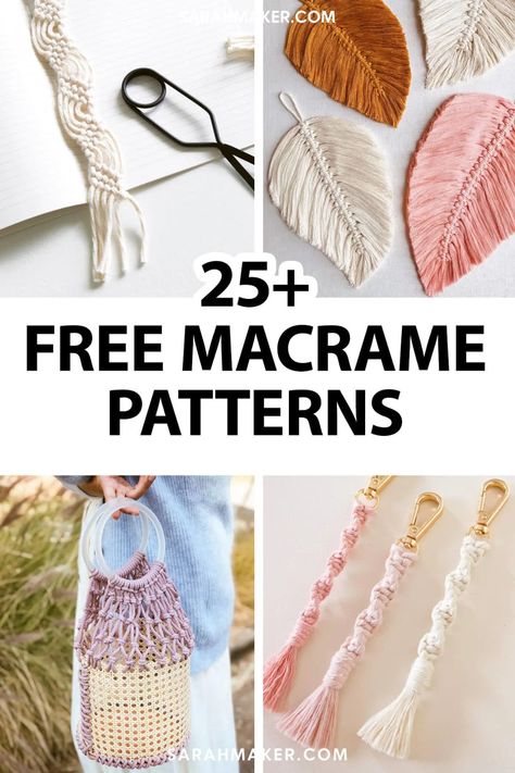 25 Free Macrame Patterns for All Skill Levels - Sarah Maker Macrame Purse Tutorial, Macrame Wall Hanging Pattern Free, Macrame Tutorial Beginner, Macrame Wall Hanging Tutorial, Free Macrame Patterns, Macrame Plant Hanger Tutorial, Macrame Plant Hanger Patterns, Simple Macrame, Macrame Knots Tutorial