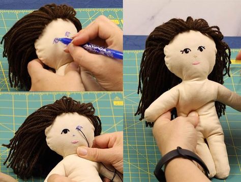 How To Make A Rag Doll (with FREE Pattern For Boy Or Girl) ⋆ Hello Sewing Large Rag Doll Pattern Free, How To Make A Rag Doll, Dammit Doll Pattern Free, Rag Doll Pattern Free Printable, Hello Sewing, Doll Patterns Free Sewing, Rag Doll Hair, Comfort Dolls, Diy Rag Dolls