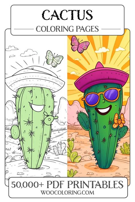 Unleash your creativity with these fun and easy cactus coloring pages! Perfect for kids and adults alike, these printables feature cheerful cacti in vibrant desert scenes. Get ready to color and bring these adorable designs to life with your favorite hues! Download now for more than 50,000 PDF printables. Cactus Outline, Creation Coloring Pages, Desert Scenes, Cactus Silhouette, Cactus Illustration, Blooming Cactus, Printable Coloring Sheets, Cactus Design, Cactus Print