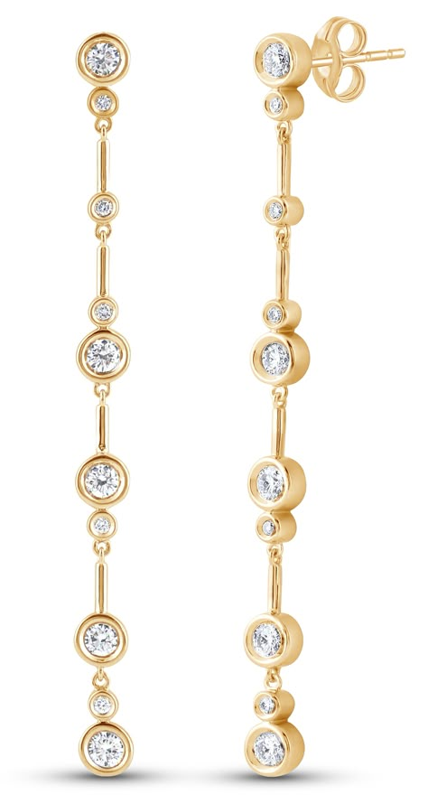 Crafted from 14K gold, these drop earrings are adorned with 20 brilliant round-cut lab-grown diamonds, each delicately cradled in elegant bezel settings, creating a timeless and captivating allure. EARRING DETAILS 14K Gold Post back DIAMOND DETAILS Lab Grown Diamonds: 1.0 tcw Diamond Quantity: 20 Diamond Color: G Diamond Clarity: VS Setting: Bezel Certification: IGL Certified Bezel Set Earrings, Fine Diamond Jewelry, Engagement Rings Opal, Diamond Drop Earrings, Diamond Drops, Fine Jewellery Earrings, Bezel Setting, Long Earrings, Gemstone Earrings