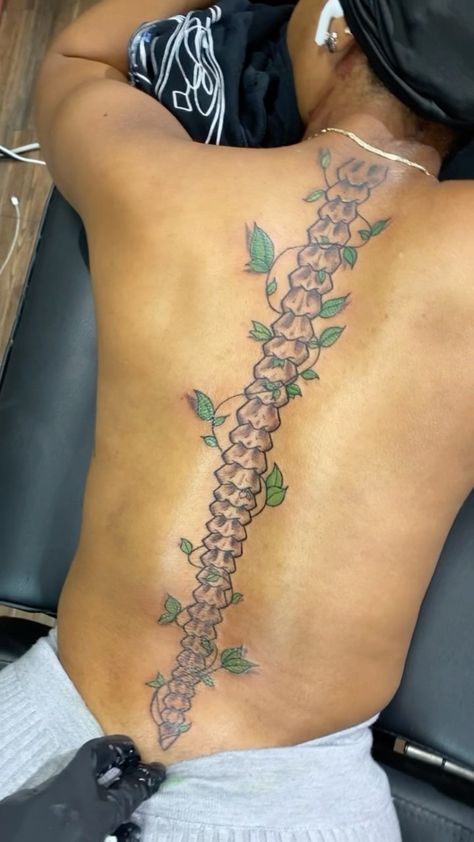 Spine On Spine Tattoo, Spine Tattoos Skeleton, Spinal Bone Tattoo, Spine Bone Tattoos For Women, Spine Tattoo On Spine, Spine Tattoos Bones, Skull Spine Tattoos For Women, Spinal Tattoo Ideas, Spinal Cord Tattoo Design