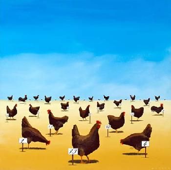 "The Pecking Order" by Robert Deyber Pecking Order, Martin Lawrence, Pop Art Movement, Chicken Art, Unusual Art, Horse Painting, Art Movement, American Artists, Over 60