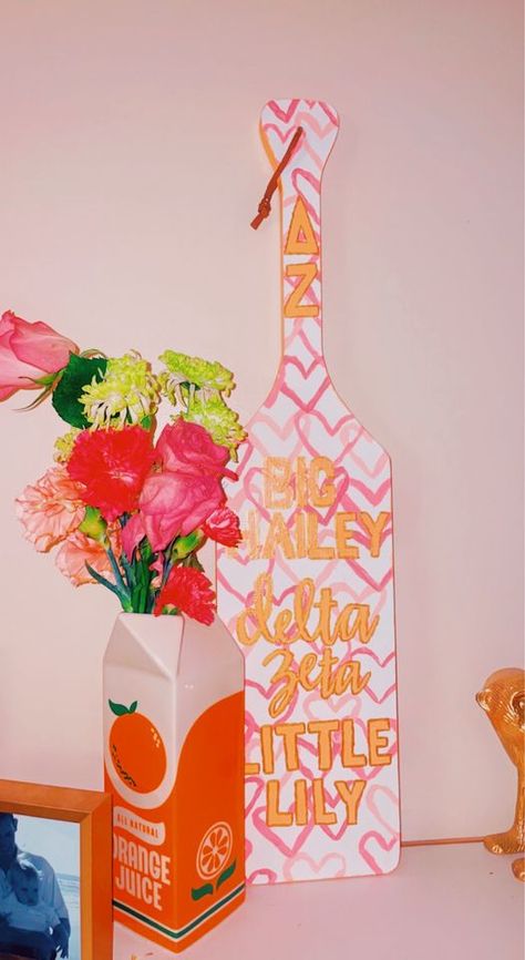 big little paddle sorority pink orange gold trendy fsu florida state college delta zeta dz preppy vsco trendy 2022 2023 au5 Disco Ball Sorority Paddle, Tri Delta Paddle Ideas, Delta Zeta Paddle Ideas, Simple Sorority Paddles, Painted Paddles Ideas, Big Little Sorority Baskets, Pink Paddle Sorority, Big Little Plaques, Pink Sorority Paddle