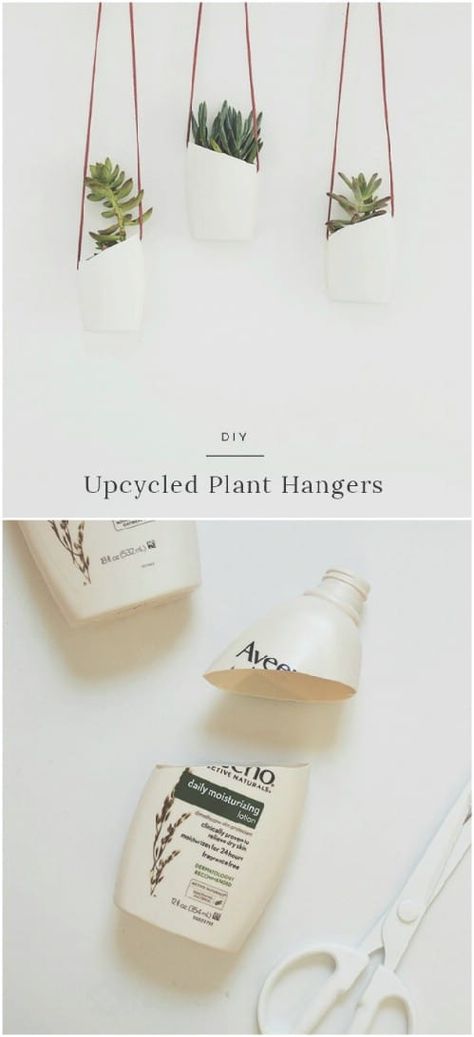 20 Cheap And Easy DIY Hanging Planters That Add Beautiful Style To Any Room - DIY & Crafts Bottle Upcycling Ideas, Recycled Hanging Planters, Shampoo Bottle Planter, Recycling Plastic Ideas, Cool Upcycling Ideas, Upcycle Plastic Bottles Creative Ideas, Recycled Planters Ideas, Upcycle Plastic Planters, Recycled Planters Upcycling