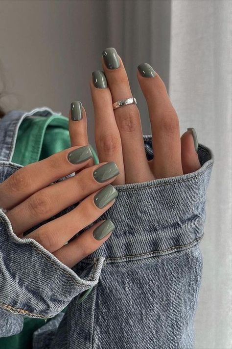 Short Square Nails One Color, Color Nails 2024, 2024 Nail Inspo Square, Nails 2024 Colors, Nail Color Inspo 2024, Short Nails Manicure Ideas, Green Nails 2024, Blue Jean Nails, Square Nails Colors