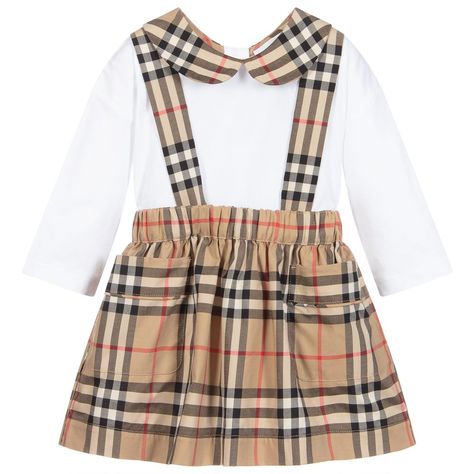 brand Beige 2 Piece Dress Gift Set at Childrensalon.com Kids Outfit Girl, Burberry Outfits, Burberry Baby Girl, Pinafore Skirt, Burberry Baby, Burberry Dress, Burberry Outfit, Jumper Skirt, Burberry Kids