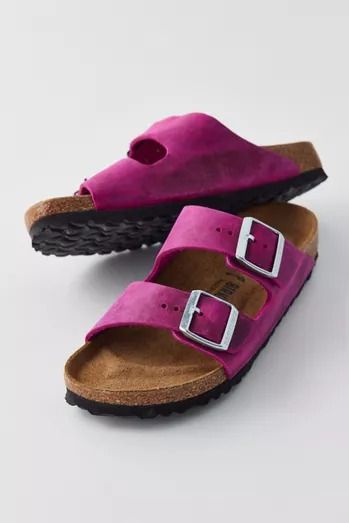 Birkenstock Collection | Urban Outfitters Arizona Silhouette, Leather Birkenstocks, Fuschia Color, Shoes Birkenstock, Birkenstock Sandals Arizona, Leather Strap Sandals, Suede Moccasins, Fancy Shoes, Birkenstock Sandals