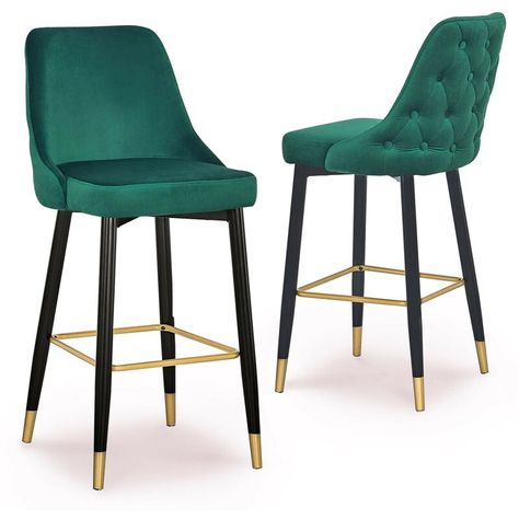 Mobilier d'intérieur > Meuble de salle à manger  > Tabouret de bar DECO IN PARIS, Lot de 2 tabourets de bar capitonnées en velours vert pieds doré DORINA, chaise haute capitonné en velours Bar Deco, Art Desk, Kitchen Bar Stools, Lounge Room, Chaise Bar, Interior Furniture, Bar Design, Dream Kitchen, Kitchen Bar