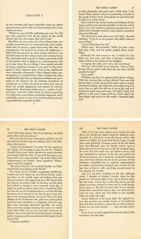 A set of 15 FREE printable vintage book pages from The Great Gatsby by F. Scott Fitzgerald, featuring lots of famous quotations! Ideal for wall art and DIY projects. #vintageprintables #oldbookpages #TheGreatGatsby Old Book Page Printable, Book Aesthetic Wall Prints, Old Book Printable, Vintage Pages Free Printable, Old Book Pages Wall Decor, Famous Book Pages, Book Sheets Aesthetic, Book Pages For Journaling, Antique Book Pages