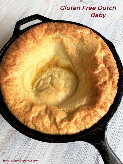 Gluten Free Dutch Baby | Gluten Free by Jan Coconut Flour Dutch Baby, Almond Flour Dutch Baby, Gf Dutch Baby, Gluten Free Dutch Oven Bread, Dutch Babies Recipe, Gluten Free Dutch Baby, Gluten Free Flour Recipe, Dutch Baby Recipe, Dutch Oven Bread