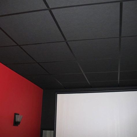 Black Drop Ceiling Tiles, Black Drop Ceiling, Ceiling Tiles Painted, Black Ceiling Tiles, Suspended Ceiling Tiles, Low Ceiling Basement, Acoustical Ceiling, Acoustic Ceiling Tiles, Drop Ceiling Tiles