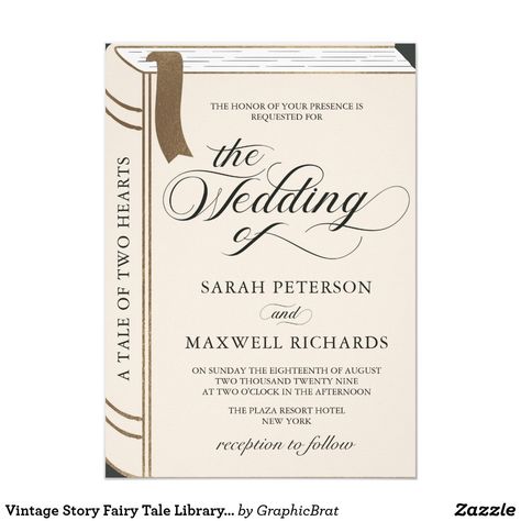 Fairy Tale Library, Literary Wedding Invitations, Gold Wedding Ceremony, Fairytale Wedding Invitations, Book Themed Wedding, Nerd Wedding, Literary Wedding, Storybook Wedding, Book Theme