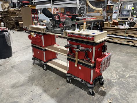 Kaizen Source - Mobile PackOut Bench Accessories Packout Workbench, Milwaukee Tool Box Ideas, Packout Mods, Bench Tables, Work Truck Storage, Milwaukee Tool Box, Truck Accesories, Kaizen Foam, Milwaukee Power Tools