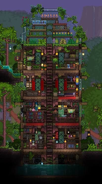 18+ Terraria House Ideas That You'll Love Terraria Npc Rooms, Terraria Hotel Ideas, Terraria Pylons Ideas, Terraria Storage Room Ideas, Terraria House Ideas How To Build, Terraria Garden, Terraria Storage Room, Terraria Greenhouse, Terraria Jungle House