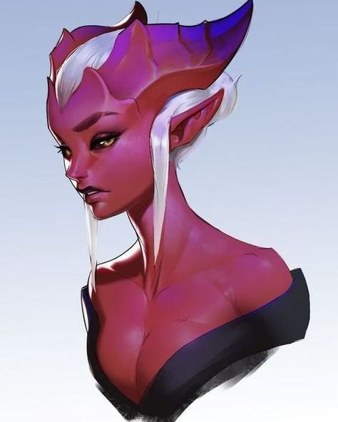 Alien Female Character Design, Moritz Cremer, Female Alien Concept Art, Female Demon Art, Suki Avatar, Tiefling Female, Heroic Fantasy, Color Drawing, Alien Concept Art