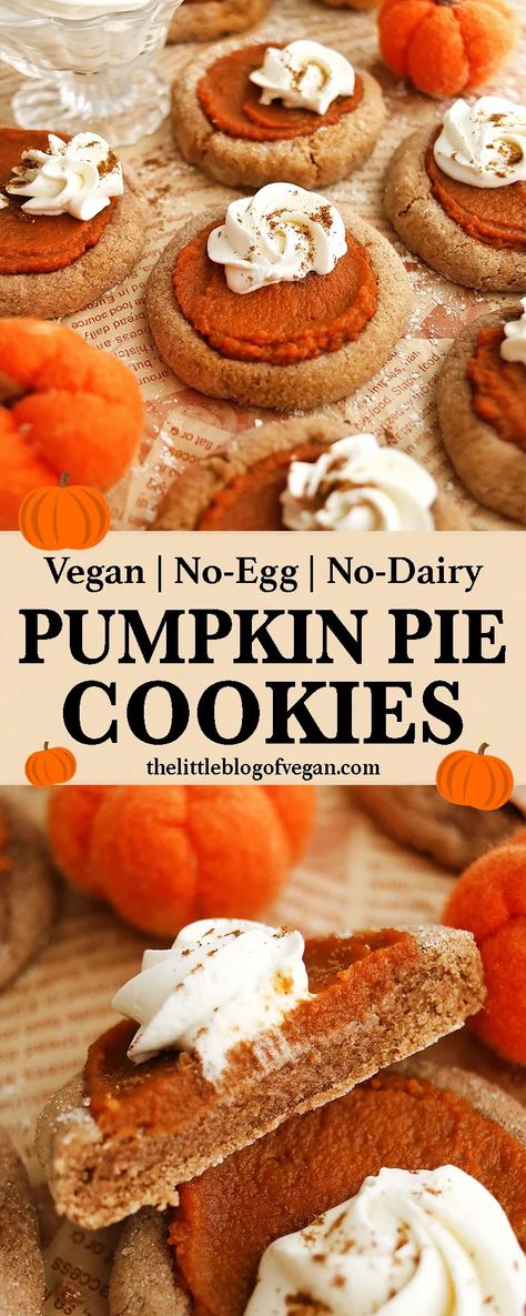 Vegan Pumpkin Pie Cookies, Vegan Thanksgiving Cookies, Vegan Hand Pies, Pumpkin Pie Decoration, Autumnal Recipes, Dairy Free Christmas Cookies, Cookies With Pumpkin, Cookies For Fall, Vegan Baked Goods