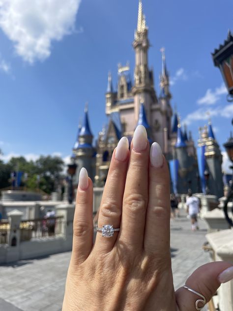 Engagement ring held up to Disney World Castle Engagement Photos Disney, Disneyland Engagement Pictures, Disney World Proposal, Disney Engagement Pictures, Disney World Engagement, Disney Proposal, Disneyland Engagement, Disney Engagement Rings, Hens Party Themes