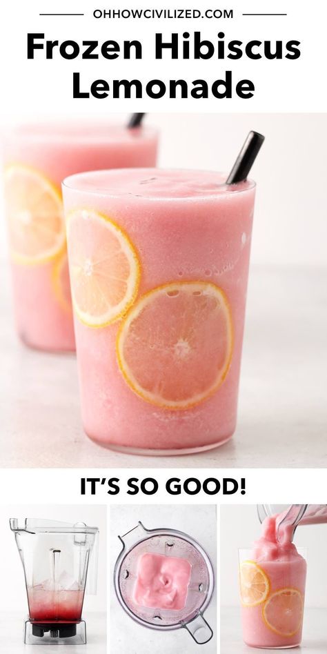 Refreshing and perfectly sweet-tart, this frozen hibiscus lemonade is ready in 3 minutes! All you need is 4 ingredients and a blender. #frozenlemonade #hibiscuslemonade #frozenhibiscuslemonade #hibiscus #lemonade Hibiscus Lemonade, Good Lemonade Recipe, Homemaking Ideas, Best Lemonade, Iced Drinks Recipes, Tea Drink Recipes, Drink Recipes Nonalcoholic, Foods And Drinks, Frozen Lemonade