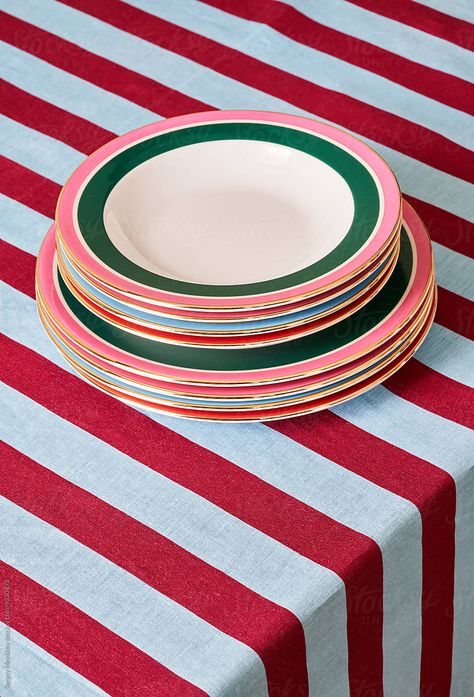 Table Cloth Photography, Raner Table, Sari Photography, Striped Tablecloth Tablescape, Stripe Table Cloth, Ticking Stripe Tablecloth, Table From Above, Modern Placemat, Modern Table Cloth