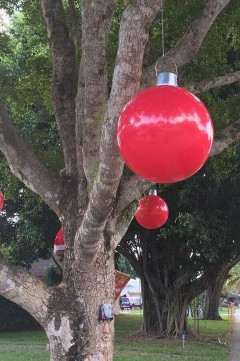 Easy Cheap Christmas Decorations, Front Yard Tree, Ornament Ideas Christmas, Cheap Christmas Decorations, Christmas Ornaments Ideas, Crafts Christmas Ornaments, Christmas Ornament Ideas, Diy Christmas Ball, Trees For Front Yard