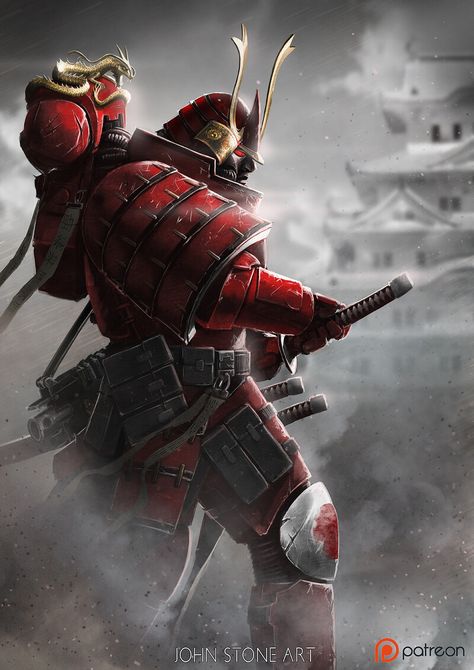 Marine Artwork, Samurai Concept, Space Marine Art, John Stones, Alien Character, Japanese Warrior, Warhammer 40k Art, Samurai Armor, Arte Cyberpunk