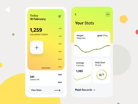 Calories Counter mobile app by Yury Gok on Dribbble Fitness Apps Design, Financial Design, Calorie Counter App, Counter App, Normal Design, Ui Design Mobile, Web Mockup, Apps Development, Mobile Interface