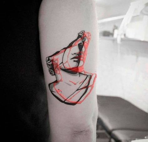 Glitch Effect Tattoo, Glitch Tattoo Design, Glitch Tattoo, Artists Tattoos, Greece Tattoo, Statue Tattoo, Greek Mythology Tattoos, Mythology Tattoos, Greek Tattoos