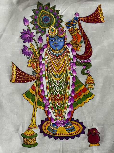 Srinath Ji Painting, Shrinathji Rangoli Designs, Shree Nathji Rangoli, Giriraj Ji, Blouse Painting, Shree Nathji, Pichwai Art, Ram Krishna, Cloth Painting