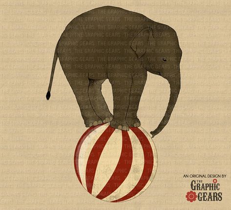 Circus Elephant Clip Art - Vintage Style Elephant on Ball clipart (personal or commercial use) - INSTANT DOWNLOAD Circus Elephant Illustration, Circus Elephant Tattoos, Elephant On A Ball, Circus Ball, Ball Clipart, Elephant Clip Art, Circus Theme Party, Elephant Illustration, Circus Elephant