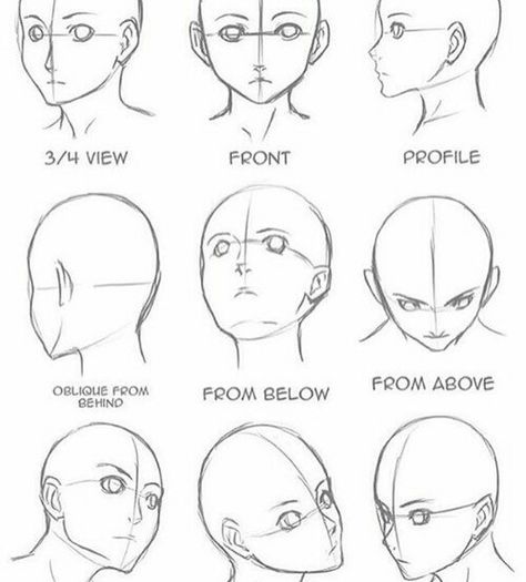 Anime head- angles Ako Kresliť, Lakaran Fesyen, Desen Realist, 얼굴 드로잉, Drawing Hands, Výtvarné Reference, Drawing Eyes, Drawing Hair, Drawing Heads