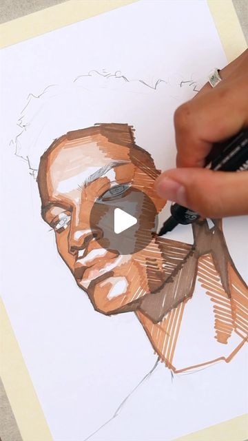 Marker Portrait Drawing, Alcohol Marker Portrait, Drawing Ideas Alcohol Markers, Touch Markers Drawing, Alcohol Marker Tutorial, Drawing With Alcohol Markers, Alcohol Marker Drawings, Marker Portrait, Color Markers Art