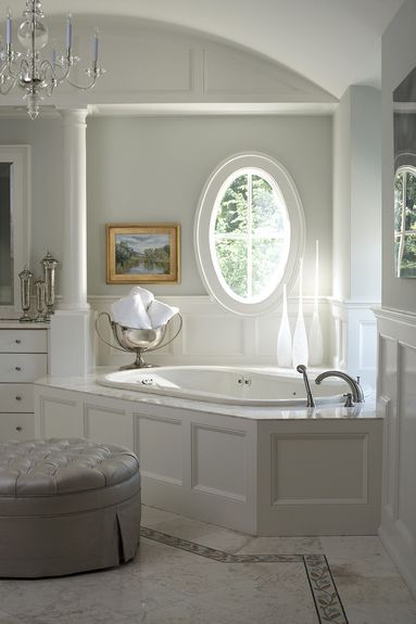 Collected Look Essentials #4 - Artwork Tiny Restroom, Washroom Remodel, Bathroom Restoration, Washroom Ideas, Tub Remodel, Bathroom Improvements, Oval Window, Shower Rooms, Corner Tub