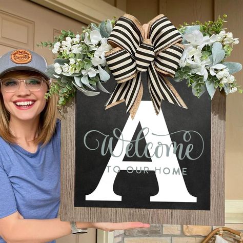 PRICES MAY VARY. 【Personalized Front Door Wreath】- This welcome sign on the porch. Made of high-quality wood, features a family name, faux greenery, and a rustic burlap bow. The appearance is beautiful and . 【 Name Year Round Front Door Wreath】- Your decorations for all seasons will be finished with this Last Name Year Round Front Door! It is the ideal addition to your home's interior design. The Last Name Year Round Front Door Wreath is ideal for garden decorations, Father's Day and Mother's Da Round Front Door, Spring Wreaths For Front Door, Door Outside, Wreath With Bow, Fall Floral Decor, Floral Door Wreaths, Hanger Decor, Door Wreaths Fall, Faux Greenery