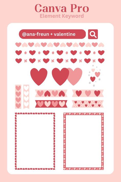 Valentine's Day Canva Elemens Valentines Day Border Frames, Canva Elements Valentines Day, Canva Alphabet, Valentines Board, Canva Background, Valentine Text, Gif Ideas, Canva Codes, Alphabet Frames