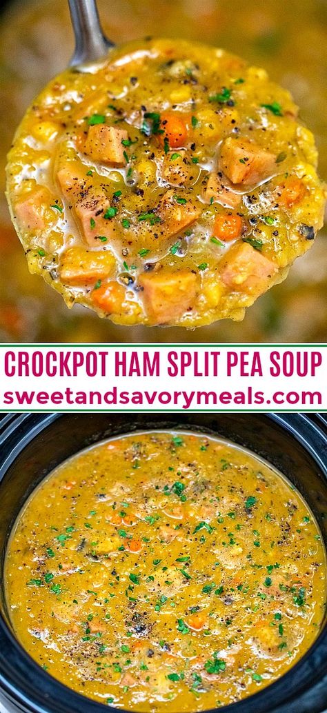 Ham Split Pea Soup, Pea Soup Crockpot, Split Pea Soup Crockpot, Instant Pot Ham, Yellow Split Pea Soup, Soup Crockpot, Split Pea Soup Recipe, Crockpot Soup, Pea And Ham Soup