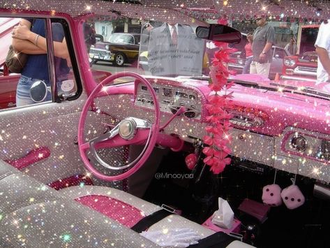 Pink Disco Aesthetic, Van Bedroom, Car Vibes, Disco Aesthetic, Car Aesthetics, Pink Cars, Pink Convertible, Barbie Car, Pink Disco