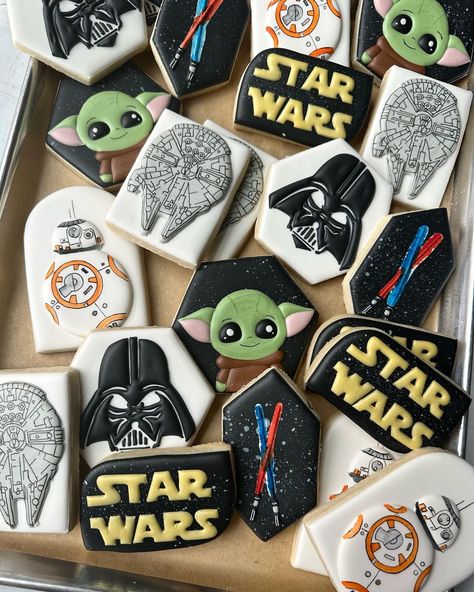 Star Wars Cookies Decorated Birthday, Star Wars Theme Cookies, One With The Force Cookies, May The 4th Cookies Decorated, May The Fourth Be With You Birthday, Star Wars Decorated Cookies, Star Wars Birthday Cookies, May The Fourth Be With You Party, Star Wars Cookies Decorated