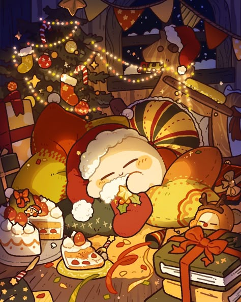 Undertale Christmas Wallpaper, Christmas Kirby Wallpaper, Kirby Donut, Kirby Art Nintendo, Christmas Kirby, Kirby Christmas, Kirby Pokemon, Kirby Character, Kirby Art