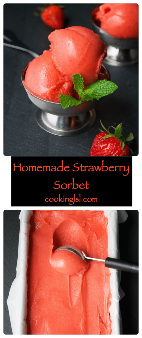 Strawberry Sorbet Recipe, Hemgjord Glass, Granitas, Sorbet Recipe, Sorbet Ice Cream, Strawberry Sorbet, Sorbet Recipes, Cream Desserts, Ice Cream Desserts