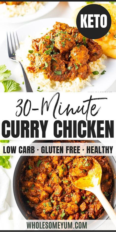 Coconut Curry Chicken: A Keto Low Carb Curry Recipe Curry Seasoned Chicken, High Protein Chicken Curry, Low Sodium Curry, Quick Low Carb Chicken Recipes, Rotisserie Chicken Coconut Curry, Low Sodium Curry Chicken, Chicken Curry Recipe No Coconut Milk, Indian Low Carb Recipes, Chicken Curry No Coconut Milk